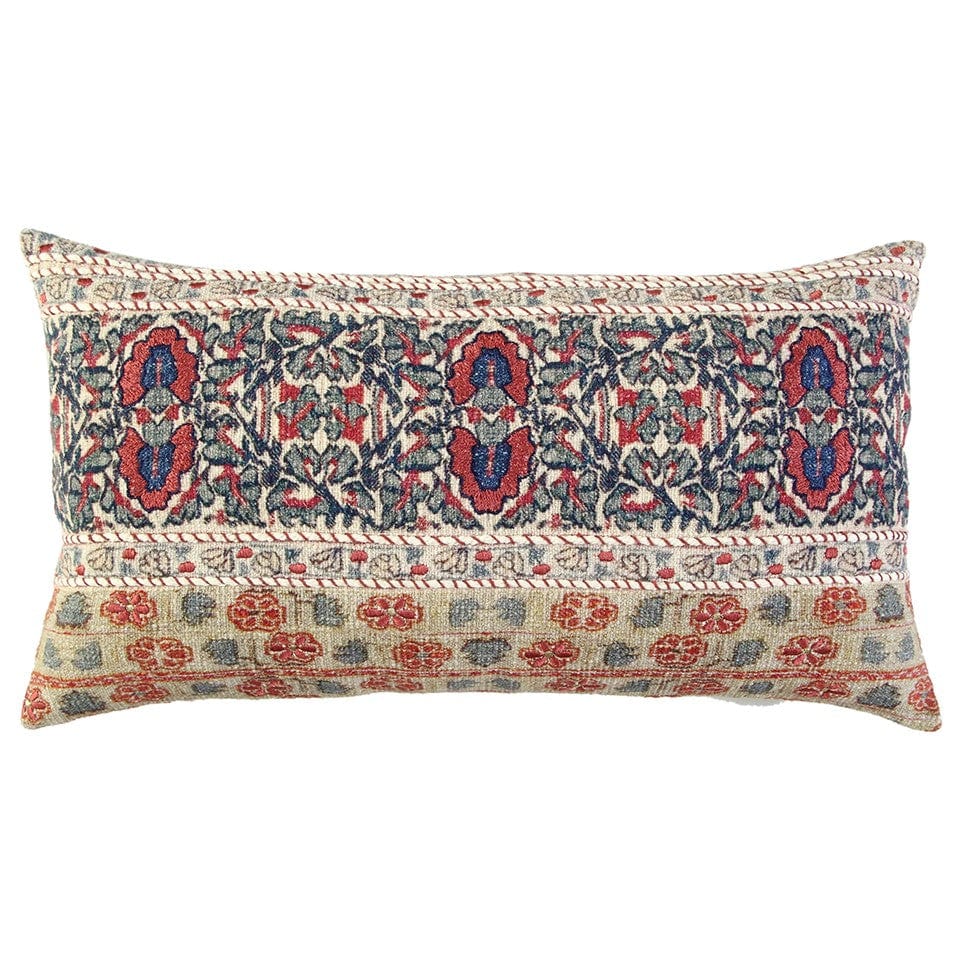 Red Beige Patterned Panel Lumbar Pillow - Homeroots