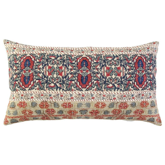 Red Beige Patterned Panel Lumbar Pillow - Homeroots