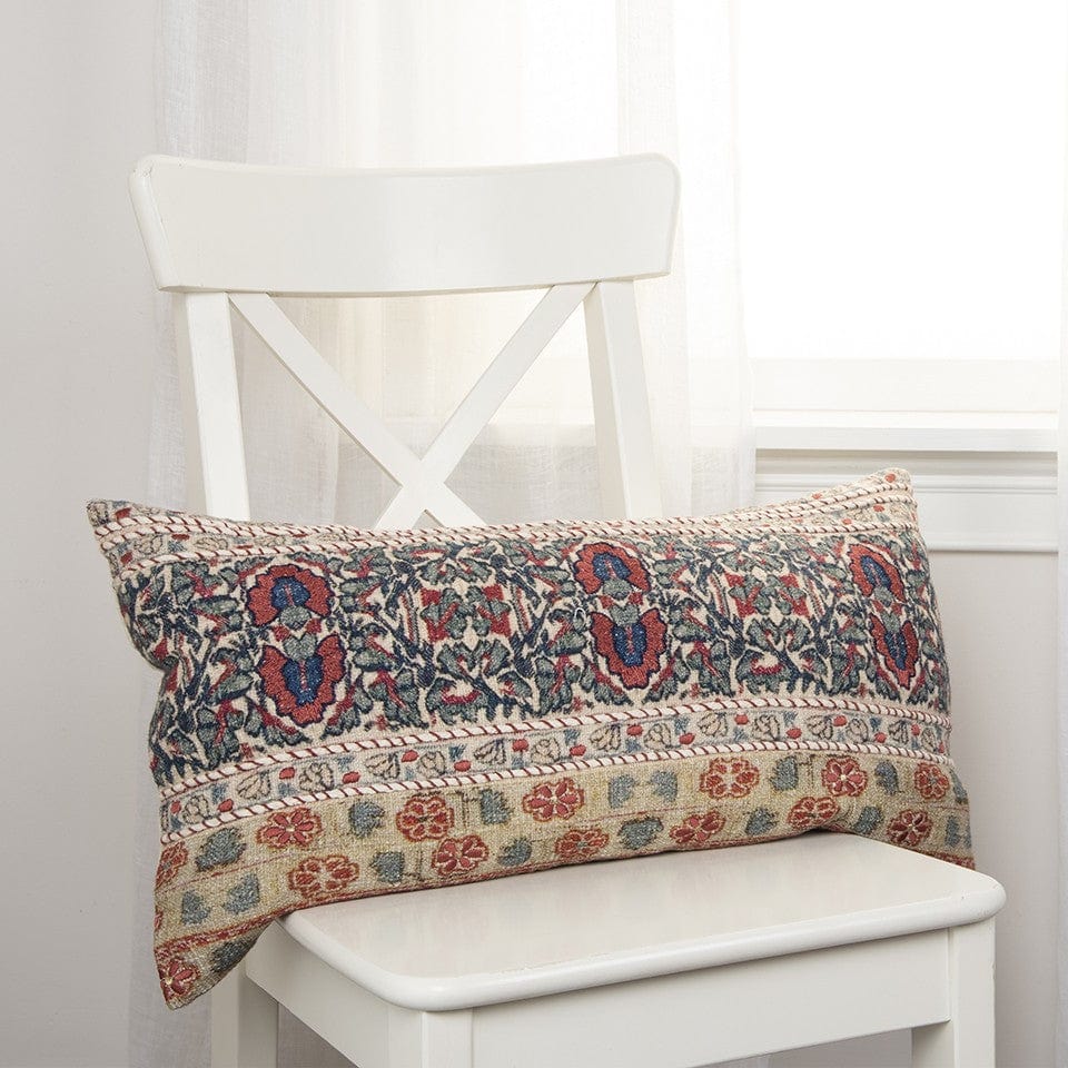 Red Beige Patterned Panel Lumbar Pillow - Homeroots