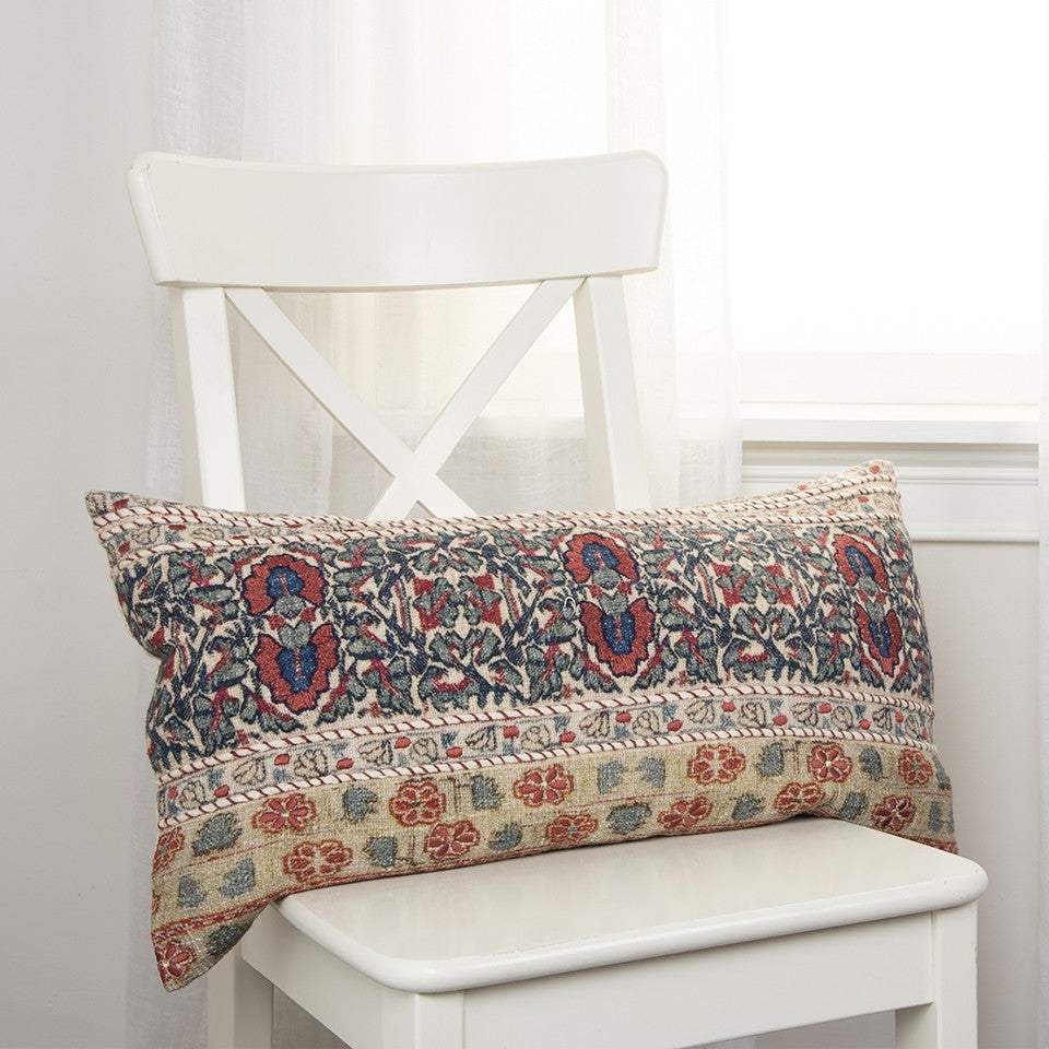 Red Beige Patterned Panel Lumbar Pillow - Homeroots - Flyclothing LLC