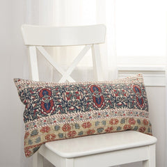 Red Beige Patterned Panel Lumbar Pillow - Homeroots