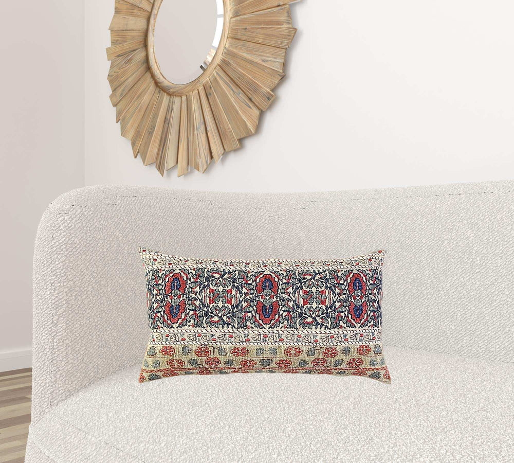 Red Beige Patterned Panel Lumbar Pillow - Homeroots - Flyclothing LLC