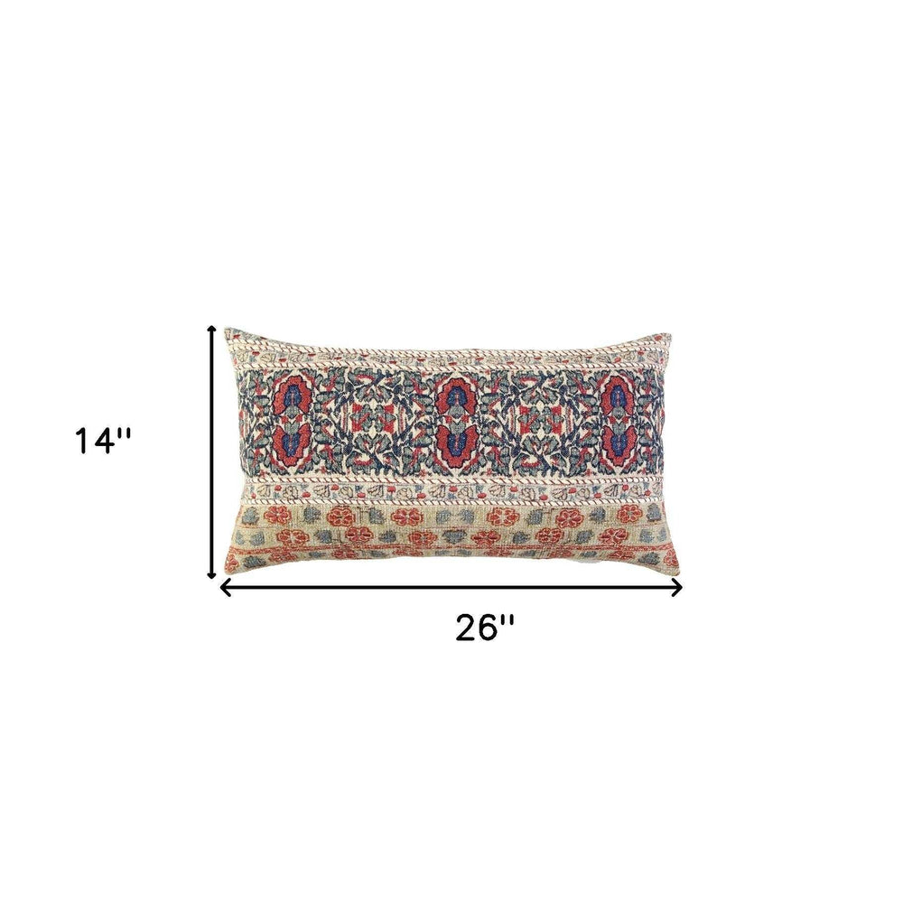 Red Beige Patterned Panel Lumbar Pillow - Homeroots - Flyclothing LLC