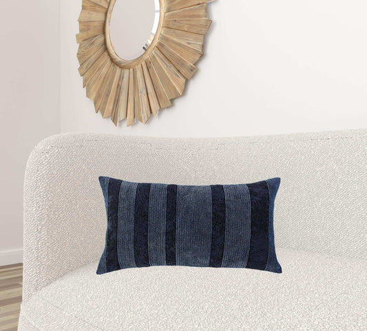 Navy Dimensional Stripe Modern Lumbar Pillow - Homeroots - Flyclothing LLC