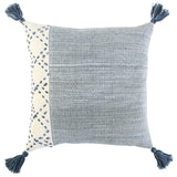 20" Blue and Ivory Herringbone Cotton Throw Pillow With Tassels - Homeroots