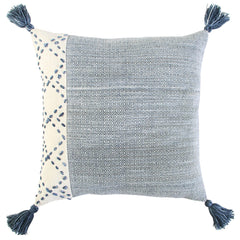 20" Blue and Ivory Herringbone Cotton Throw Pillow With Tassels