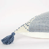 20" Blue and Ivory Herringbone Cotton Throw Pillow With Tassels - Homeroots - Flyclothing LLC