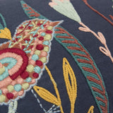 Blue Botanical and Bird Embroidered Lumbar Pillow - Homeroots - Flyclothing LLC