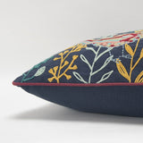 Blue Botanical and Bird Embroidered Lumbar Pillow - Homeroots