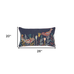 Blue Botanical and Bird Embroidered Lumbar Pillow - Homeroots