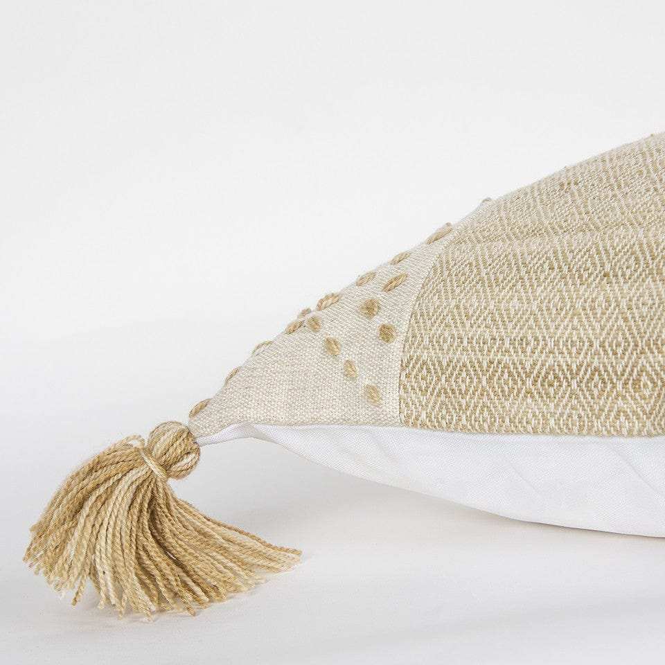 Ivory Blush Accent Stitch Color Block Throw Pillow - Homeroots - Flyclothing LLC