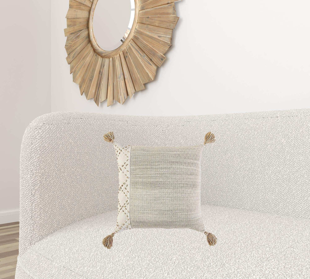 Ivory Blush Accent Stitch Color Block Throw Pillow - Homeroots - Flyclothing LLC