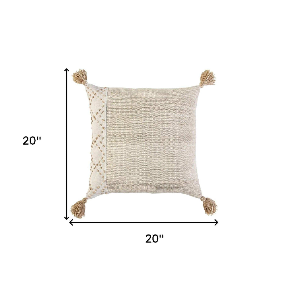 Ivory Blush Accent Stitch Color Block Throw Pillow - Homeroots - Flyclothing LLC