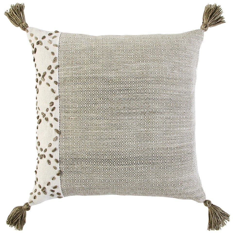 20" Taupe and Ivory Herringbone Cotton Throw Pillow With Tassels - Homeroots - Flyclothing LLC