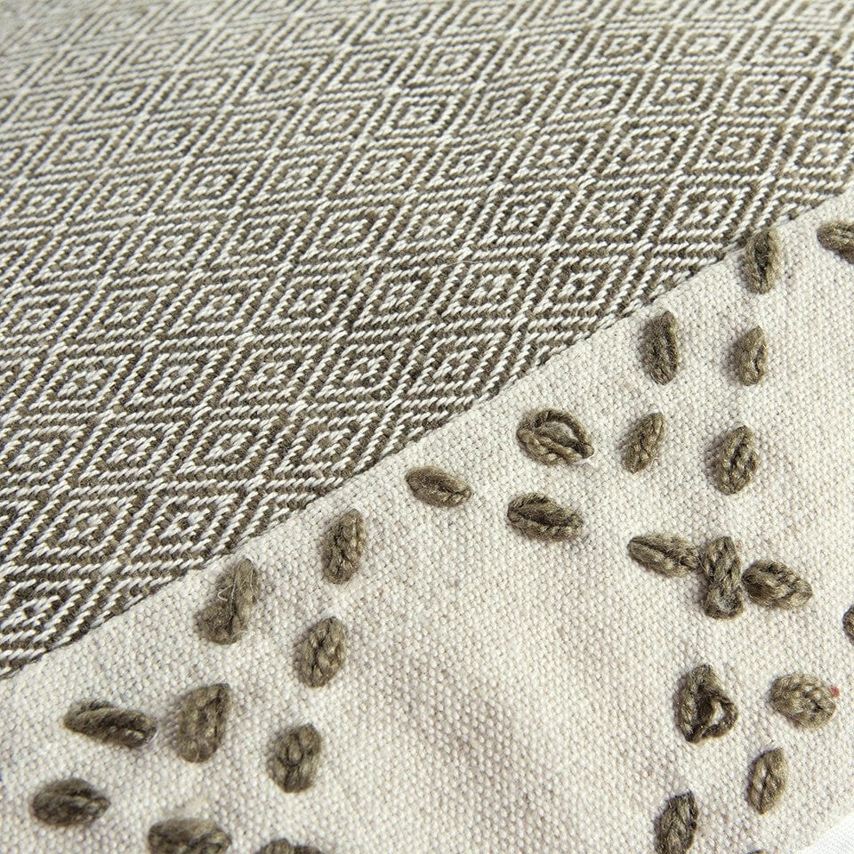 20" Taupe and Ivory Herringbone Cotton Throw Pillow With Tassels - Homeroots - Flyclothing LLC