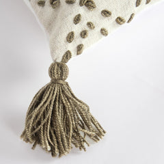 20" Taupe and Ivory Herringbone Cotton Throw Pillow With Tassels