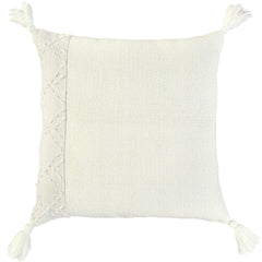 20" Ivory Herringbone Cotton Throw Pillow With Tassles - Homeroots