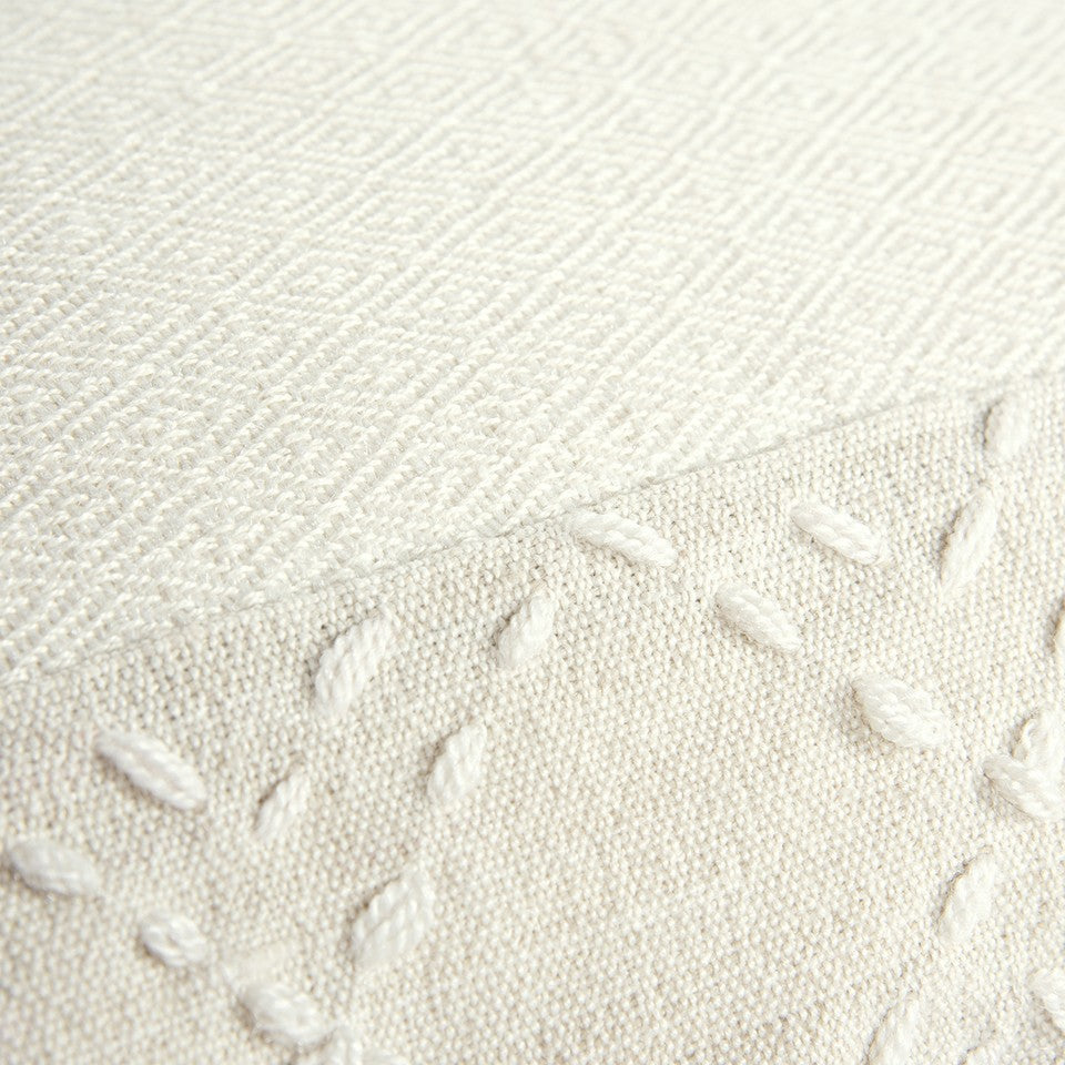 20" Ivory Herringbone Cotton Throw Pillow With Tassles