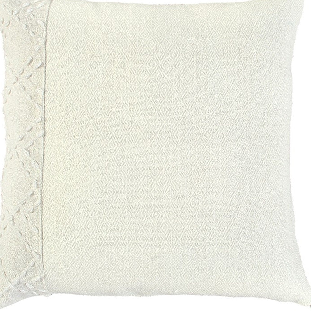 20" Ivory Herringbone Cotton Throw Pillow With Tassles