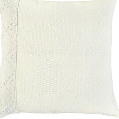 20" Ivory Herringbone Cotton Throw Pillow With Tassles