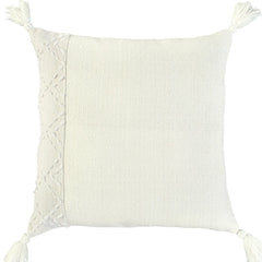 20" Ivory Herringbone Cotton Throw Pillow With Tassles