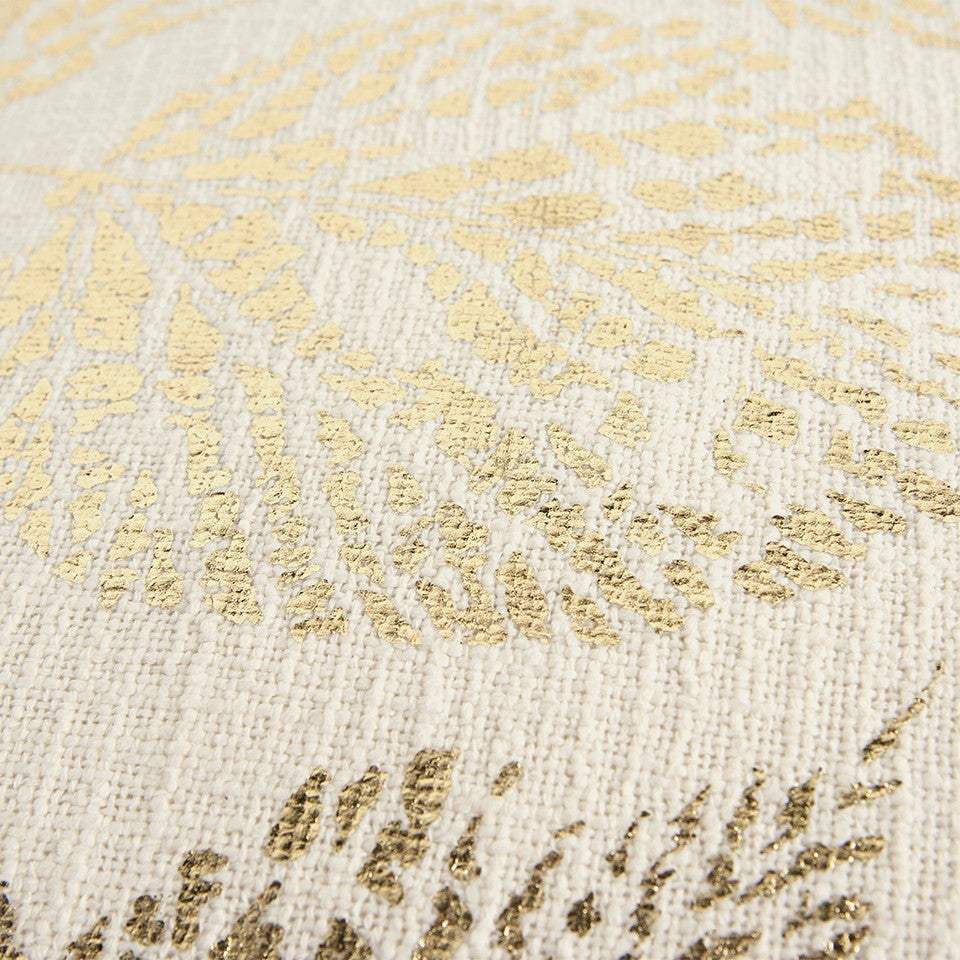 Ivory Gold Metallic Foil Leaf Pattern Throw Pillow - Homeroots - Flyclothing LLC