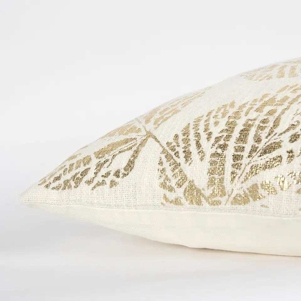 Ivory Gold Metallic Foil Leaf Pattern Throw Pillow - Homeroots - Flyclothing LLC