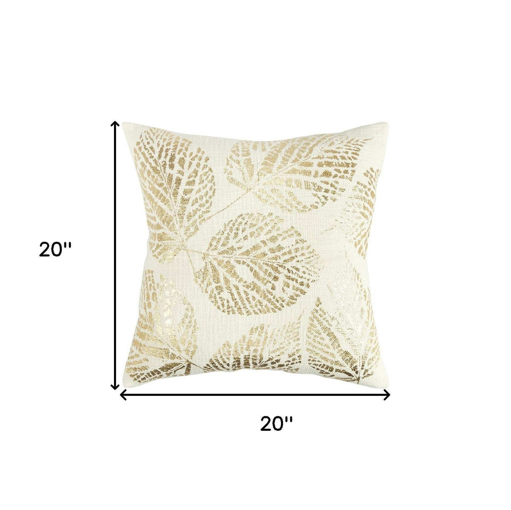 Ivory Gold Metallic Foil Leaf Pattern Throw Pillow - Homeroots - Flyclothing LLC