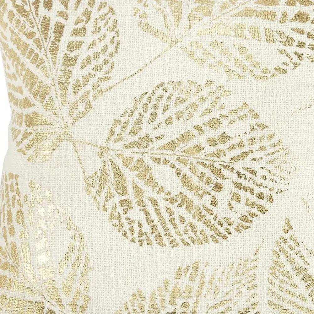Ivory Gold Metallic Foil Leaf Pattern Throw Pillow - Homeroots - Flyclothing LLC