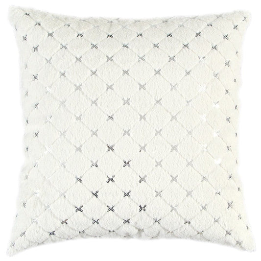 Ivory Silver Metallic Diamond Pattern Throw Pillow - Homeroots