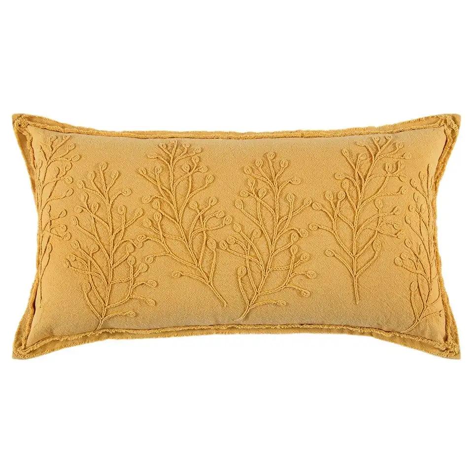 14" X 26" Yellow Botanical Throw Pillow With Embroidery - Homeroots - Flyclothing LLC