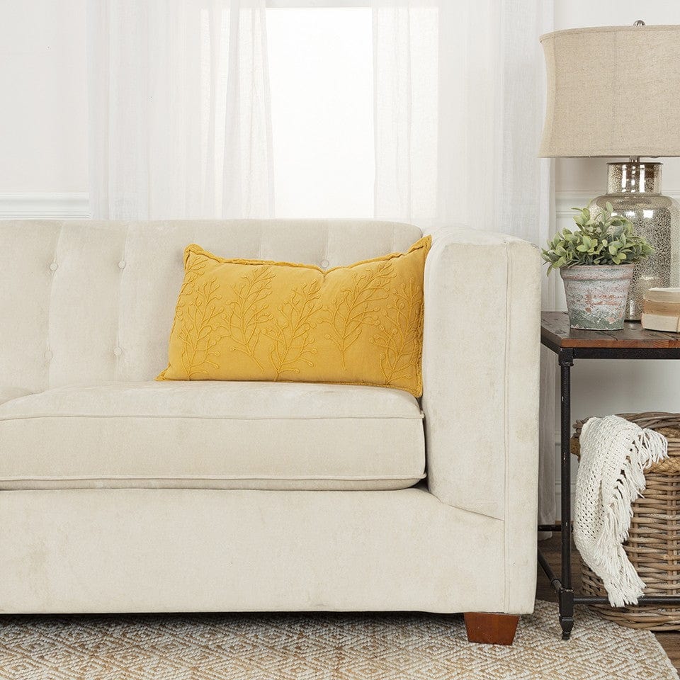 14" X 26" Yellow Botanical Throw Pillow With Embroidery - Homeroots - Flyclothing LLC