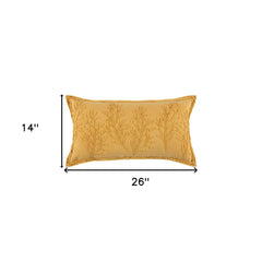 14" X 26" Yellow Botanical Throw Pillow With Embroidery