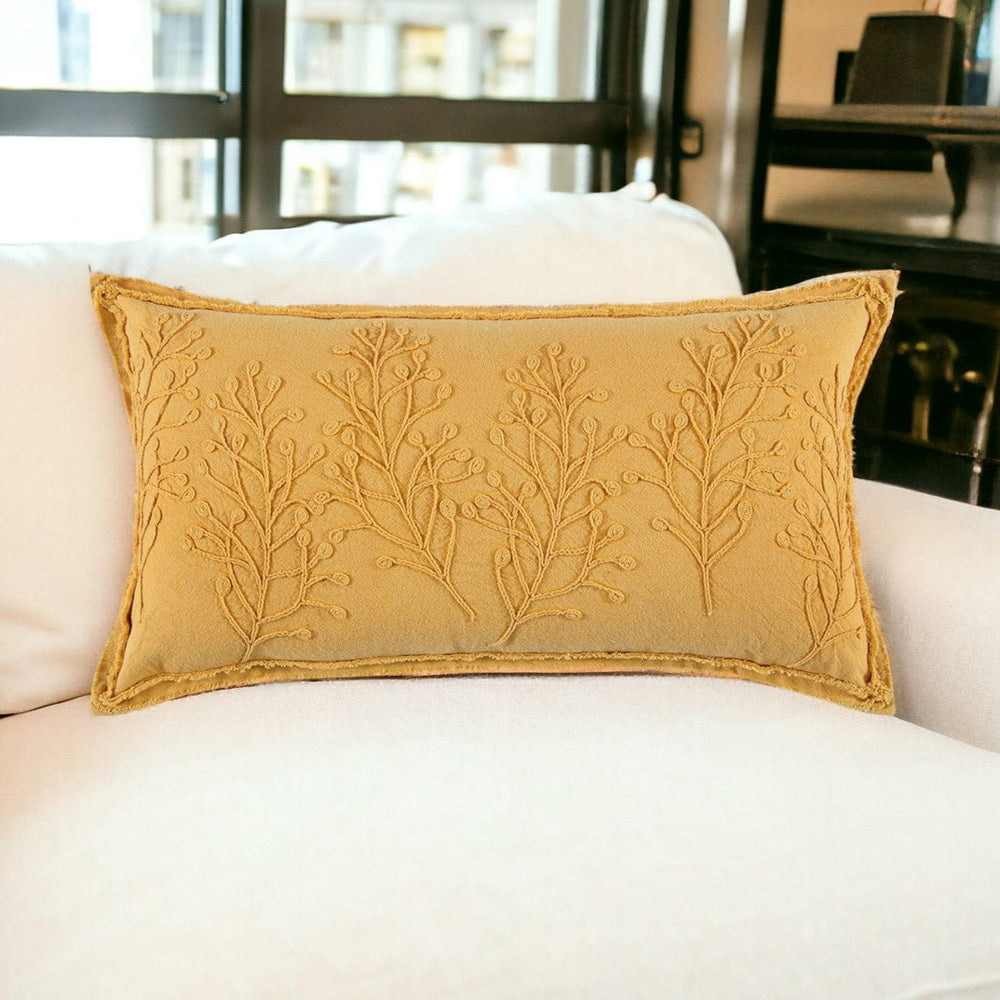 14" X 26" Yellow Botanical Throw Pillow With Embroidery - Homeroots - Flyclothing LLC