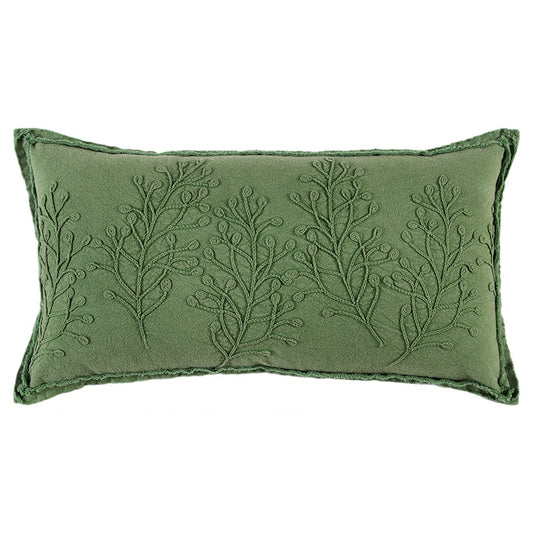 14" X 26" Green Tone on Tone Botanical Throw Pillow With Embroidery