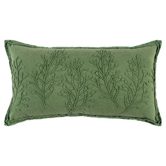 14" X 26" Green Tone on Tone Botanical Throw Pillow With Embroidery