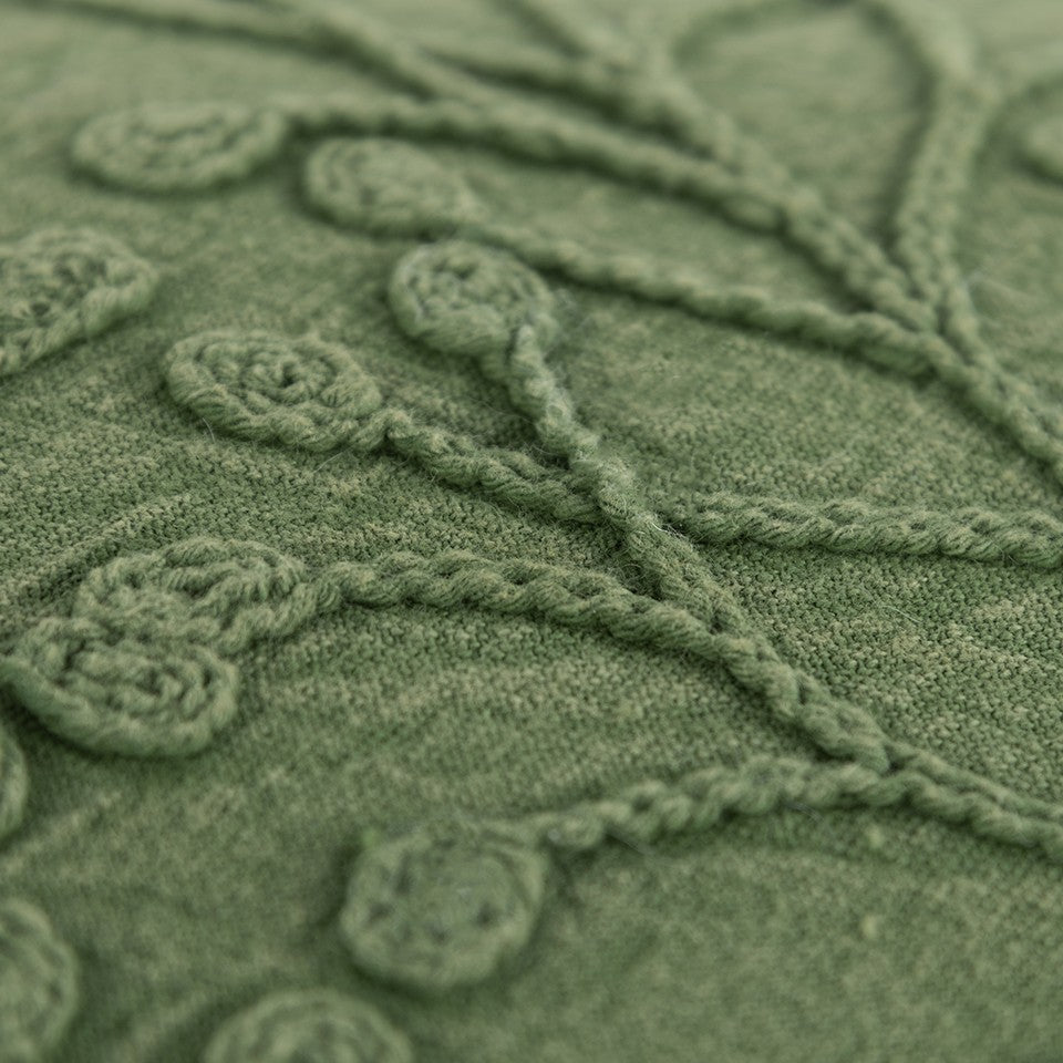 14" X 26" Green Tone on Tone Botanical Throw Pillow With Embroidery
