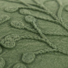 14" X 26" Green Tone on Tone Botanical Throw Pillow With Embroidery
