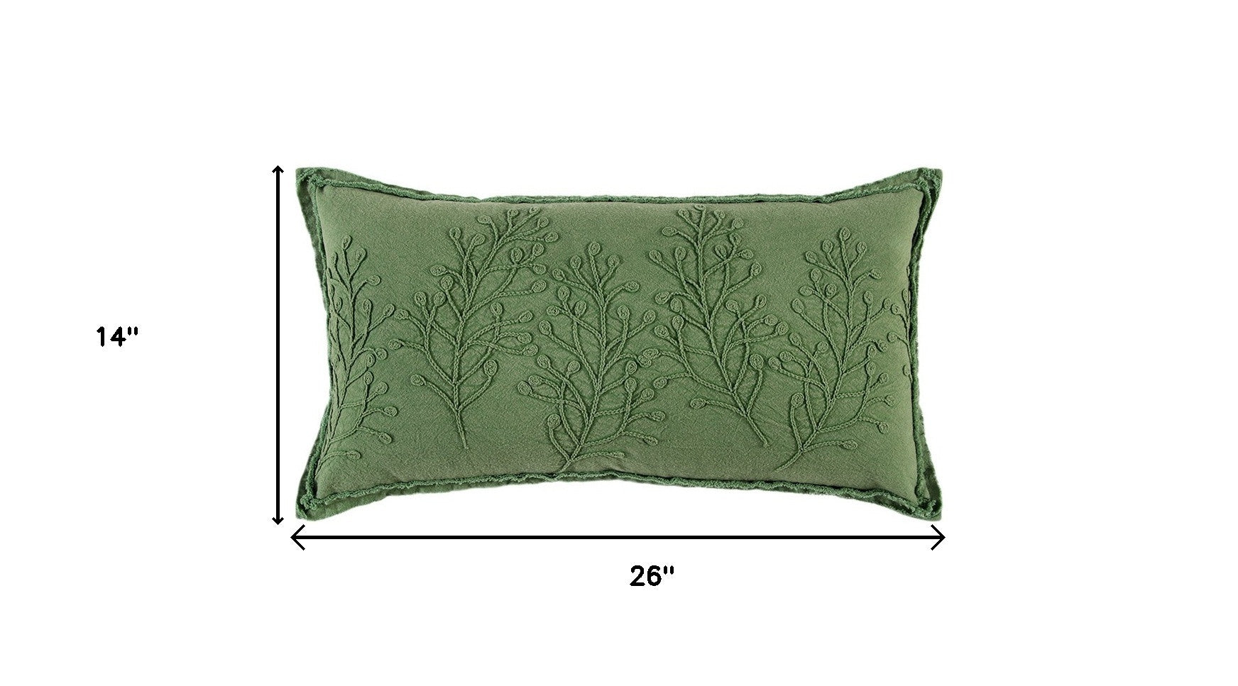 14" X 26" Green Tone on Tone Botanical Throw Pillow With Embroidery
