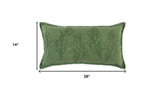 14" X 26" Green Tone on Tone Botanical Throw Pillow With Embroidery