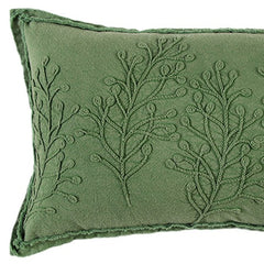 14" X 26" Green Tone on Tone Botanical Throw Pillow With Embroidery