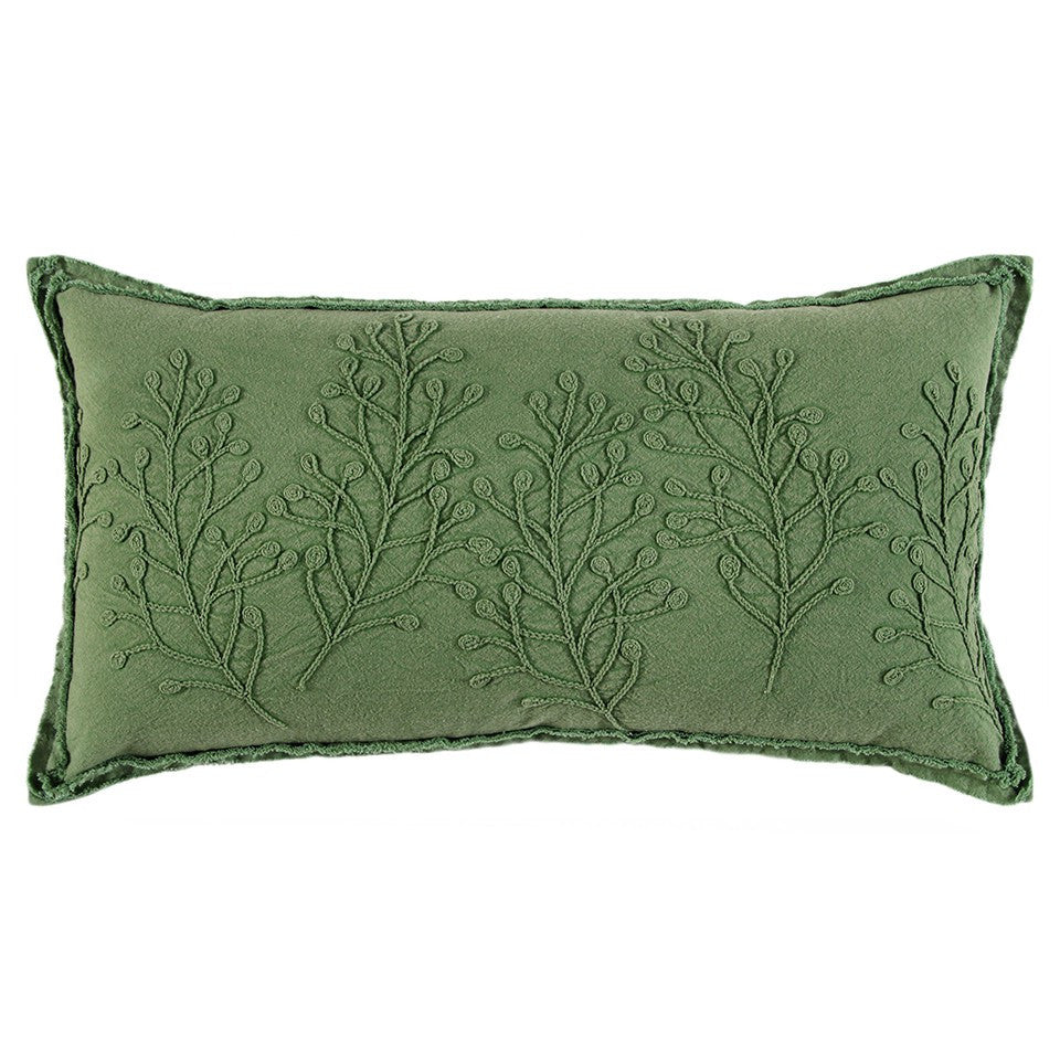 14" X 26" Green Tone on Tone Botanical Throw Pillow With Embroidery