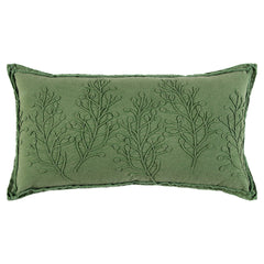 14" X 26" Green Tone on Tone Botanical Throw Pillow With Embroidery