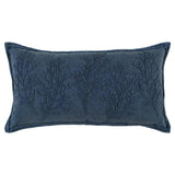 14" x 26" Navy Botanical Pattern Embroidered Lumbar Pillow - Homeroots
