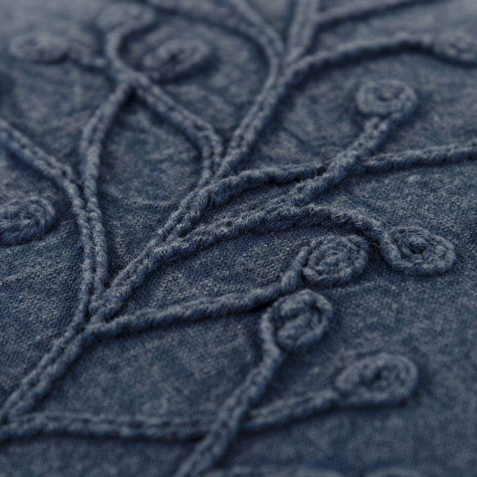 14" x 26" Navy Botanical Pattern Embroidered Lumbar Pillow - Homeroots - Flyclothing LLC