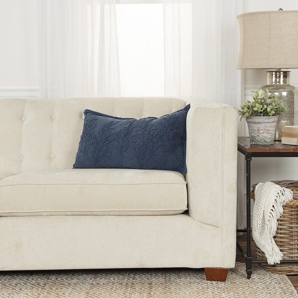 14" x 26" Navy Botanical Pattern Embroidered Lumbar Pillow - Homeroots - Flyclothing LLC