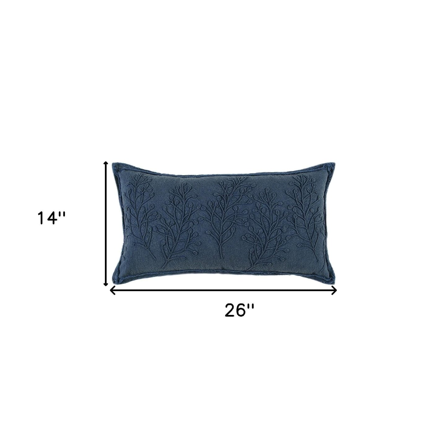 14" x 26" Navy Botanical Pattern Embroidered Lumbar Pillow - Homeroots - Flyclothing LLC