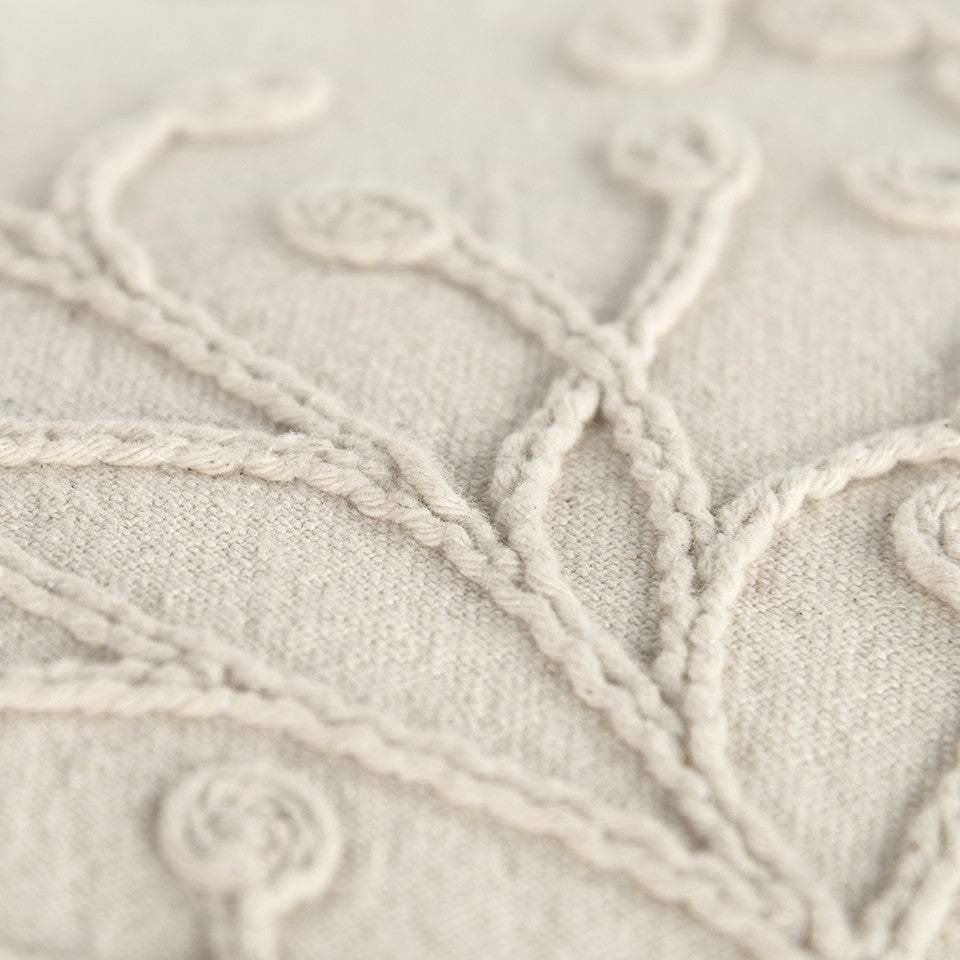 Beige Botanical Pattern Embroidered Lumbar Pillow - Homeroots - Flyclothing LLC
