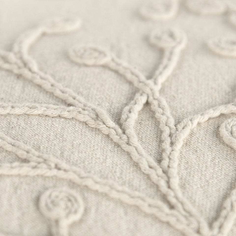 Beige Botanical Pattern Embroidered Lumbar Pillow - Homeroots - Flyclothing LLC