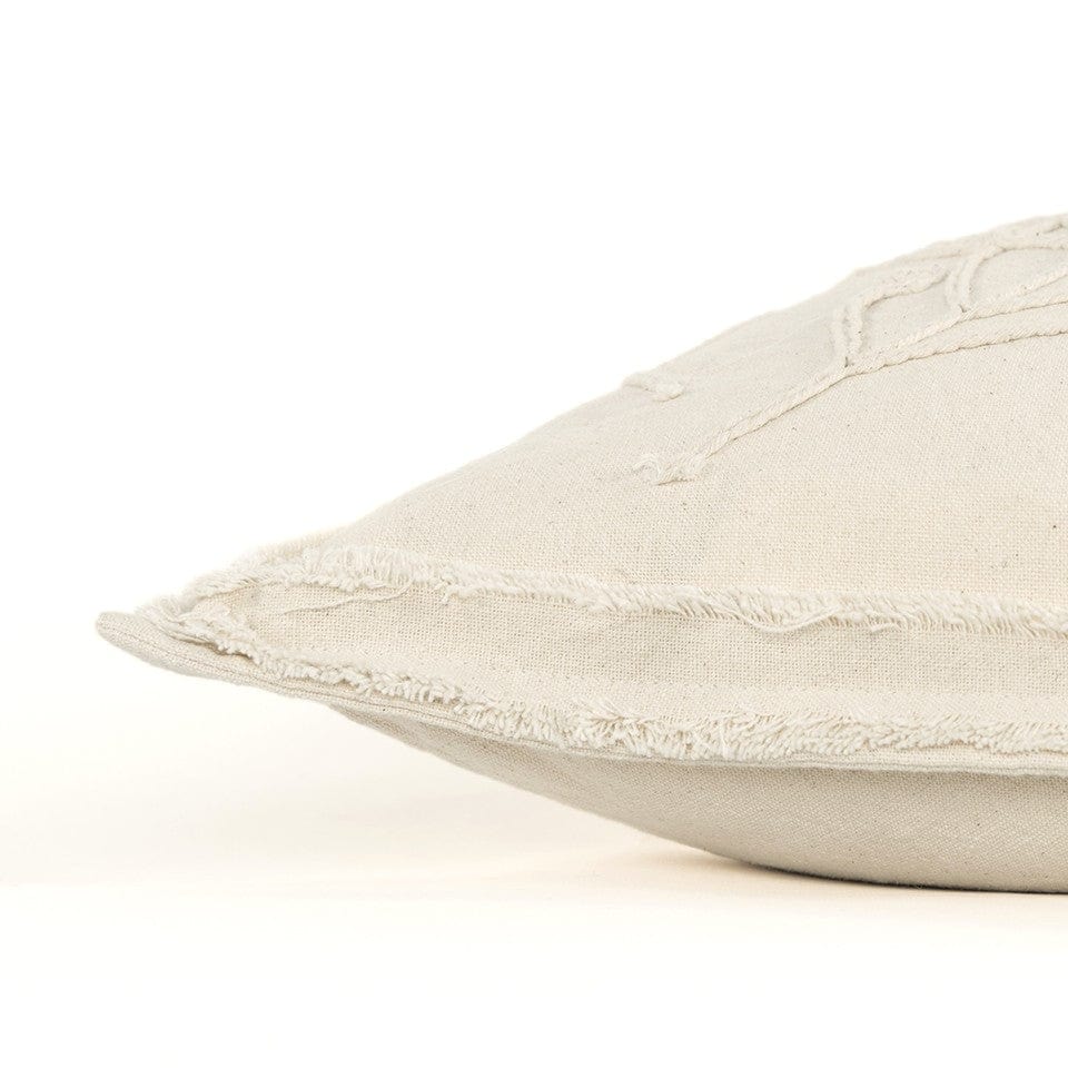 Beige Botanical Pattern Embroidered Lumbar Pillow - Homeroots